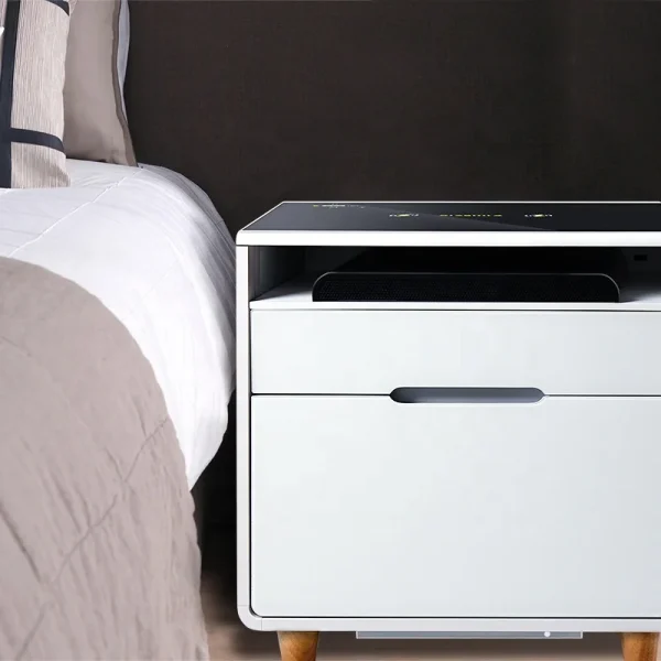 Blue-tooth Multifunction Touch Screen Hospital Bed Side Tables Smart Wireless Charging Medical Bedside Table With Cool Fridge
